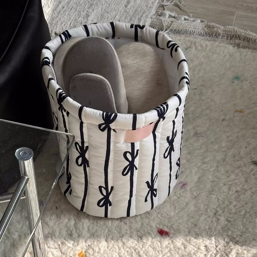 Bow Quilted Fabric Round Storage Basket