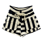 Women’s Striped Cargo Shorts – Casual Hot Pants, High-Waist with Utility Pockets