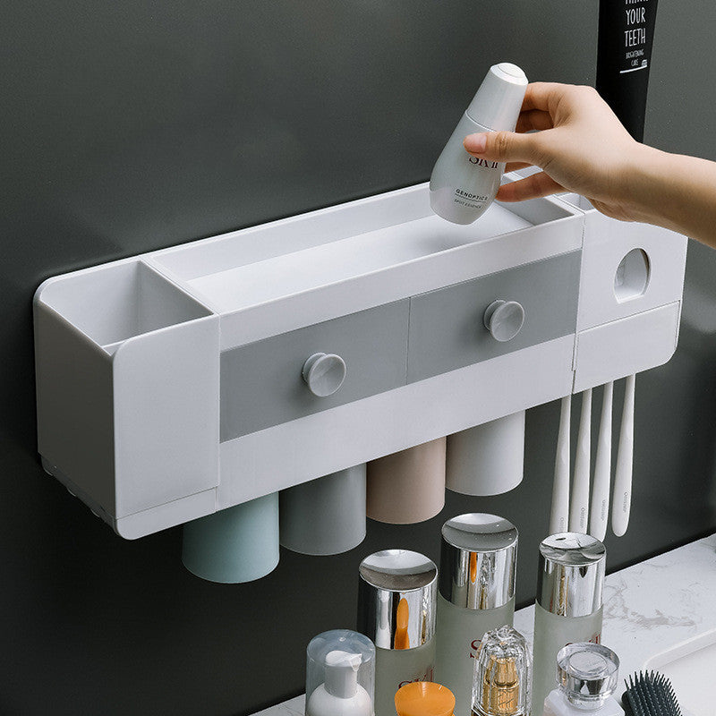 Wall-Mounted Magnetic Toothbrush Holder with Automatic Toothpaste Dispenser
