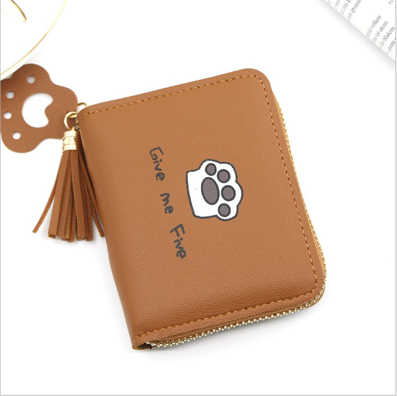 Slim PU Leather Cat Pattern Card Wallet Women Chic