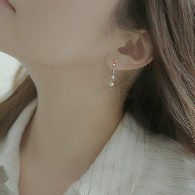 New S925 Natural Pearl Ear Studs Simple Temperamental Sterling Silver Cold Style Niche Handmade Jewelry