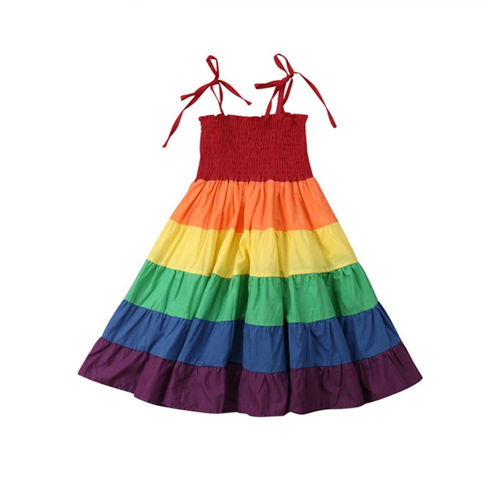Girls Cotton Aline Rainbow Stripe Dress Casual Wear