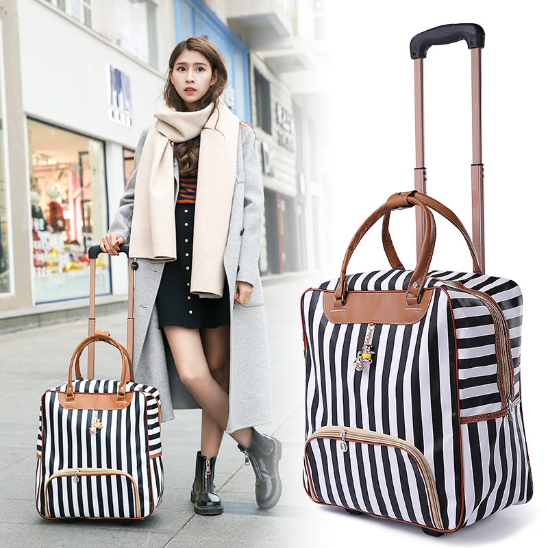 PU Leather Trolley Case Unisex Travel Luggage Striped