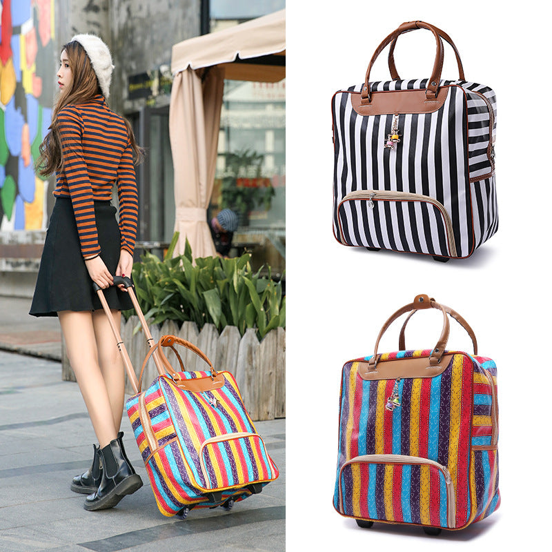 PU Leather Trolley Case Unisex Travel Luggage Striped