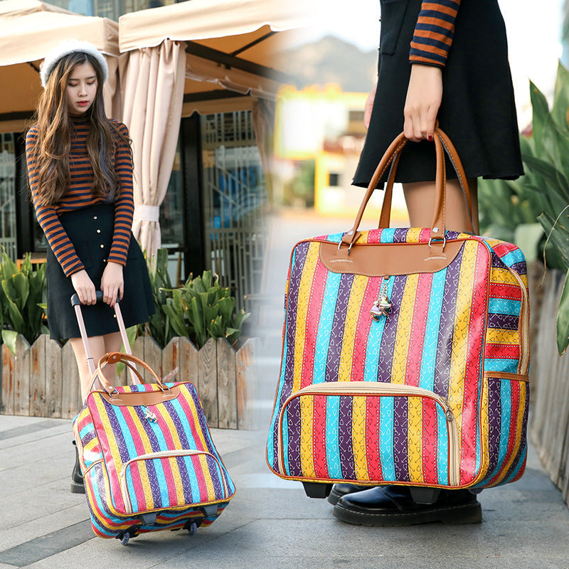 PU Leather Trolley Case Unisex Travel Luggage Striped
