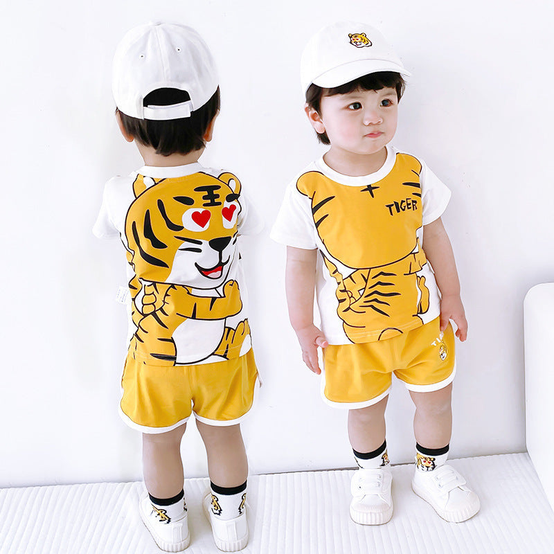 Baby Cute Funny Cartoon Print Casual Short Sleeve Suit