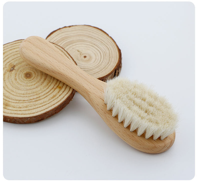 GentleCare Baby Wool Brush Set – Soft Shower Brush & Comb Kit for Newborn Bathing