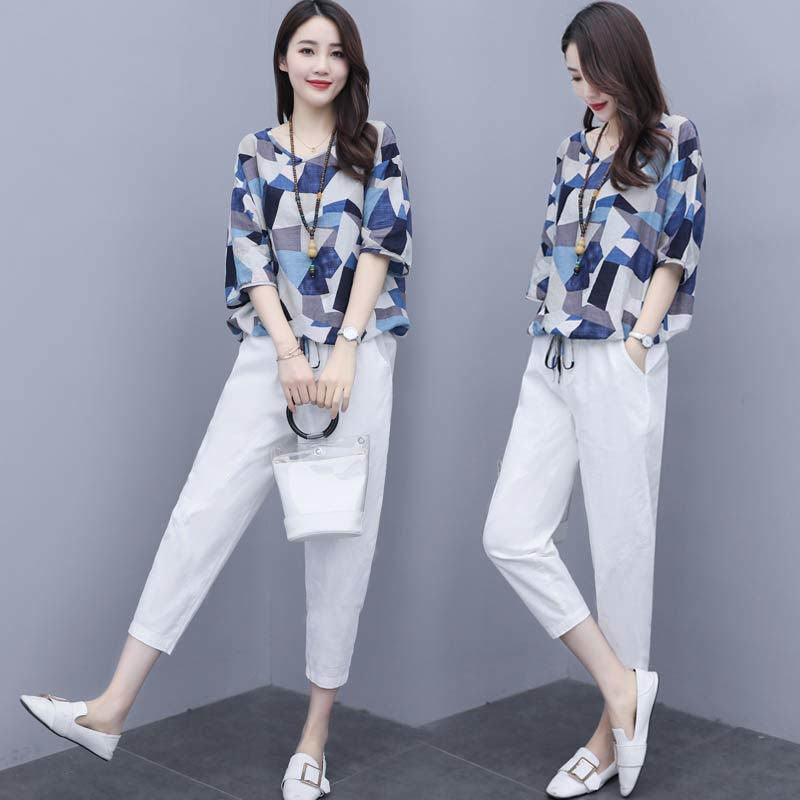 Imitated Cotton Linen Western Style Loose And Thin Casual Fashion Two-piece Suit