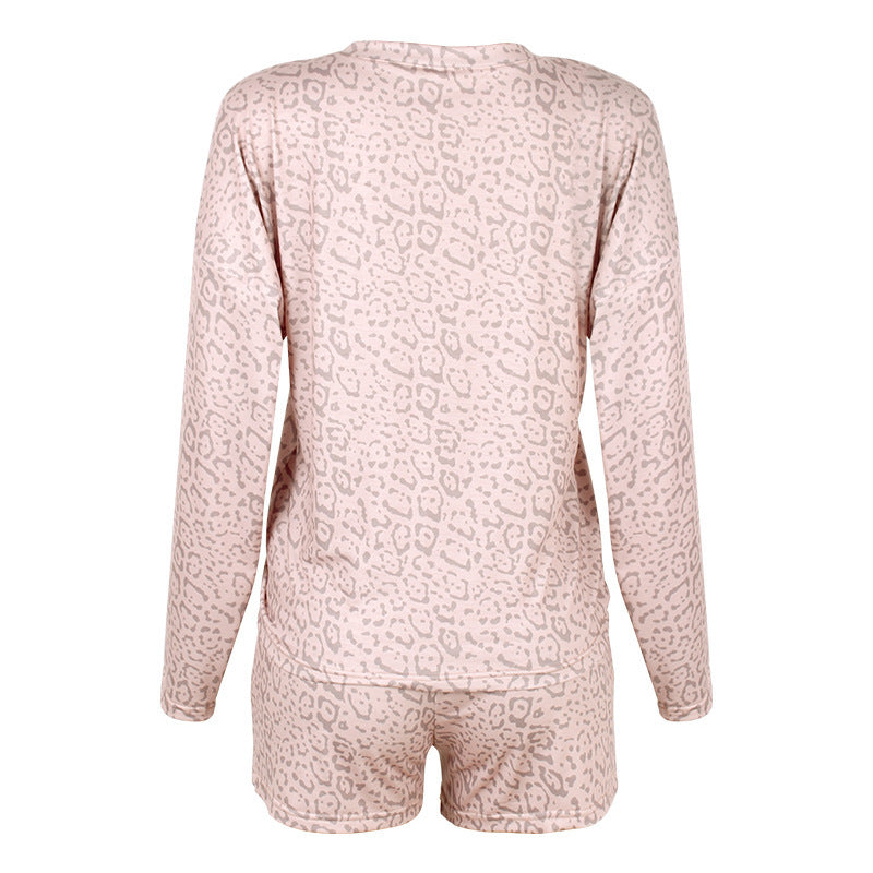 Womens Leopard Print Long Sleeve Pajama Set Imitation Cotton