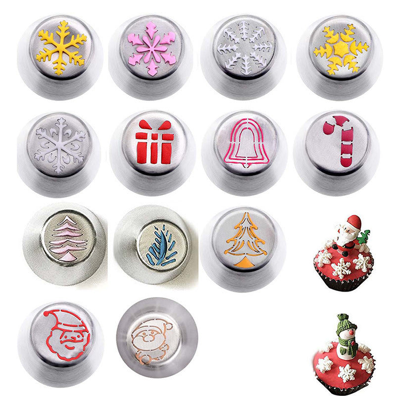 15-Piece Stainless Steel Christmas Icing Nozzle Set – Festive Piping Tips for Holiday Baking