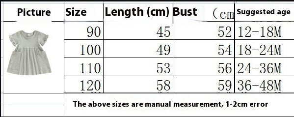 Girls' Sunken Stripe Cotton Short Sleeve Dress Round Neck Solid Color A- Line Skirt