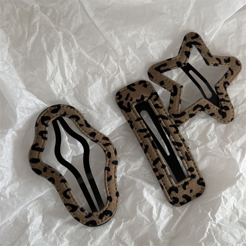 Leopard Print Hollow Out BB Clip Clouds Pentagram Hairpin