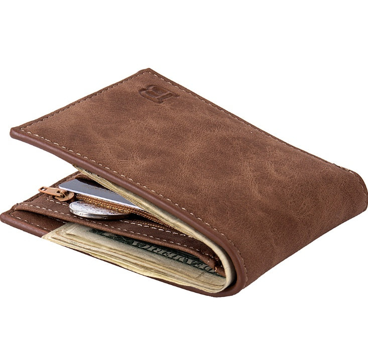 Men's Fashion Slim Wallet with Coin Zipper – Small Money Clip Purse