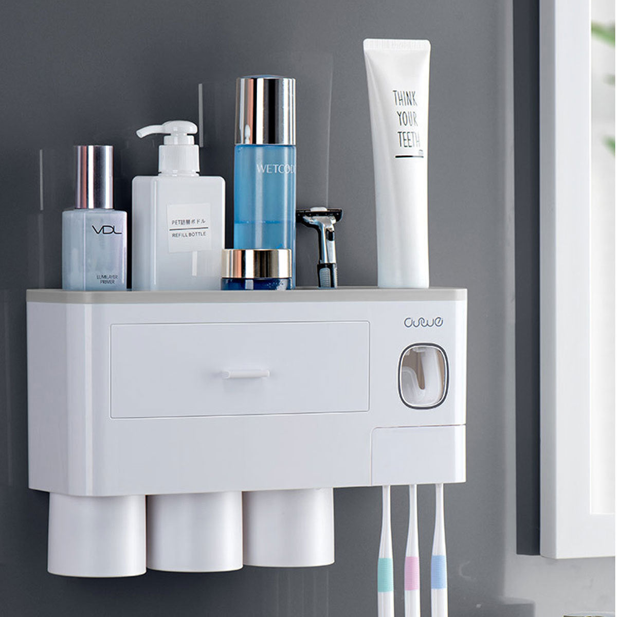 Safe PP Plastic Magnetic Toothbrush Holder With Drawer