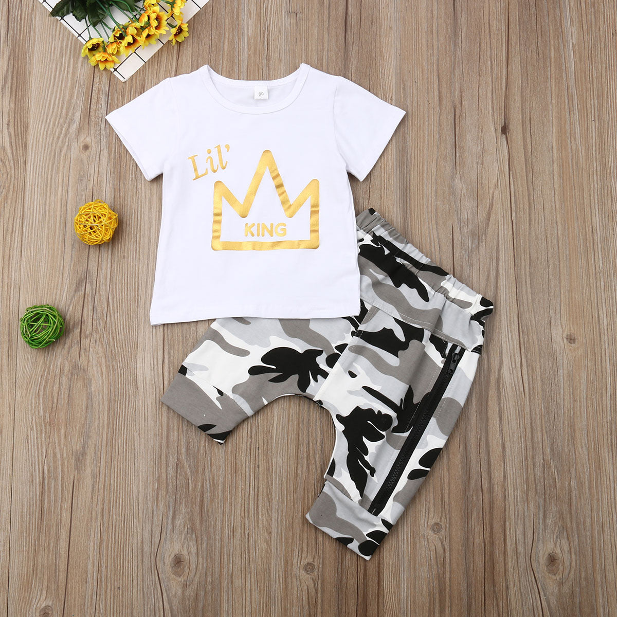 Crown Print Camouflage Two-Piece Set