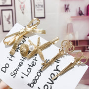 Shell Scissors Bowknot Press Clip Metal Alloy Hairpin