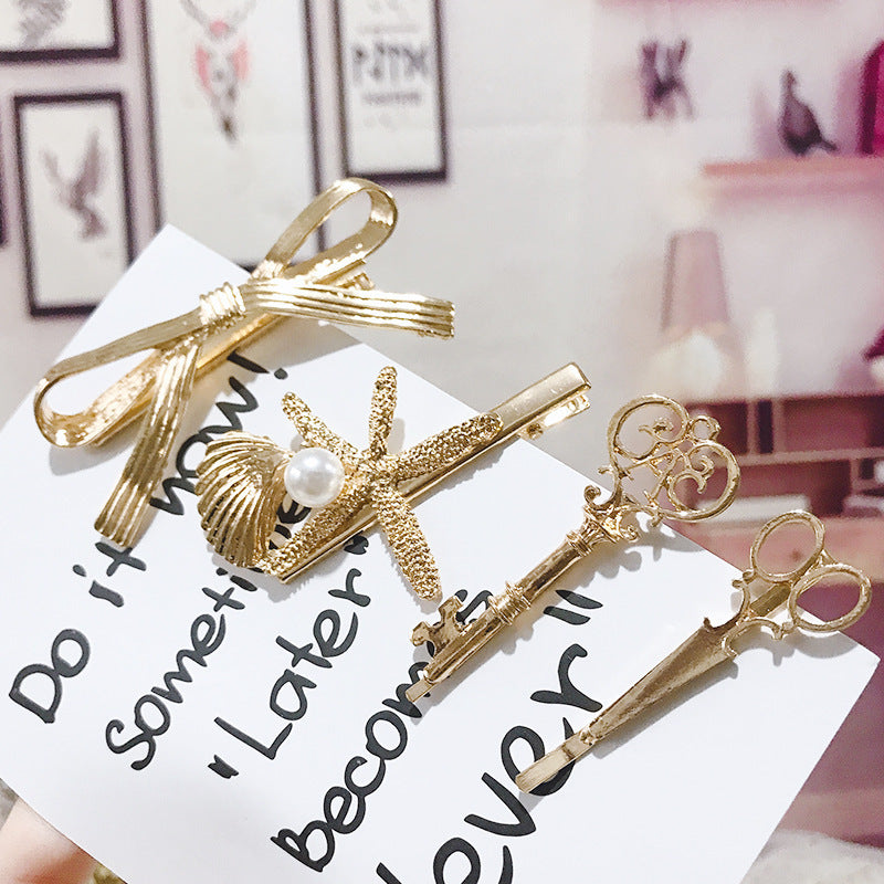 Shell Scissors Bowknot Press Clip Metal Alloy Hairpin