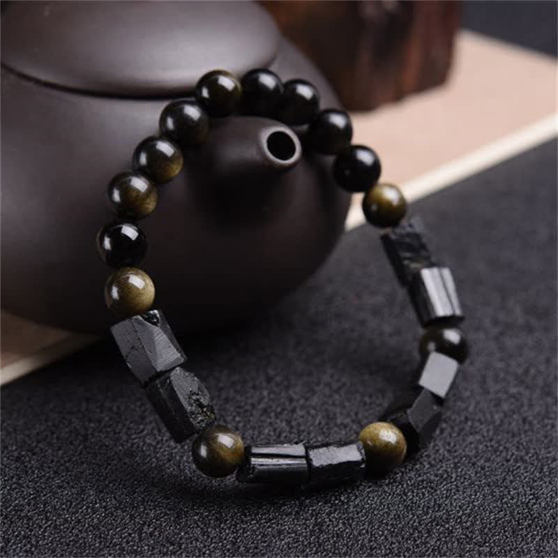 Natural Obsidian Single Ring Bracelet Fashion Simple