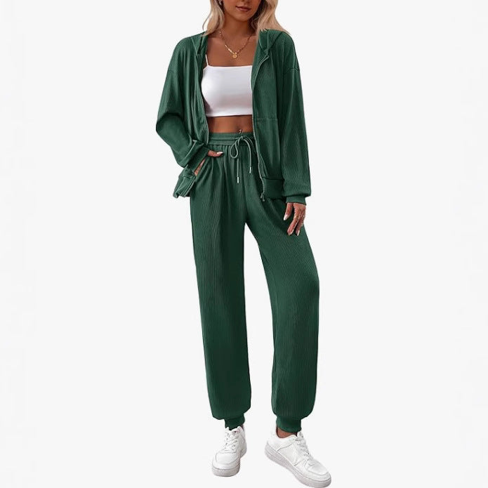 Women's Autumn Fashion Solid Color Suit Rib Sunken Stripe