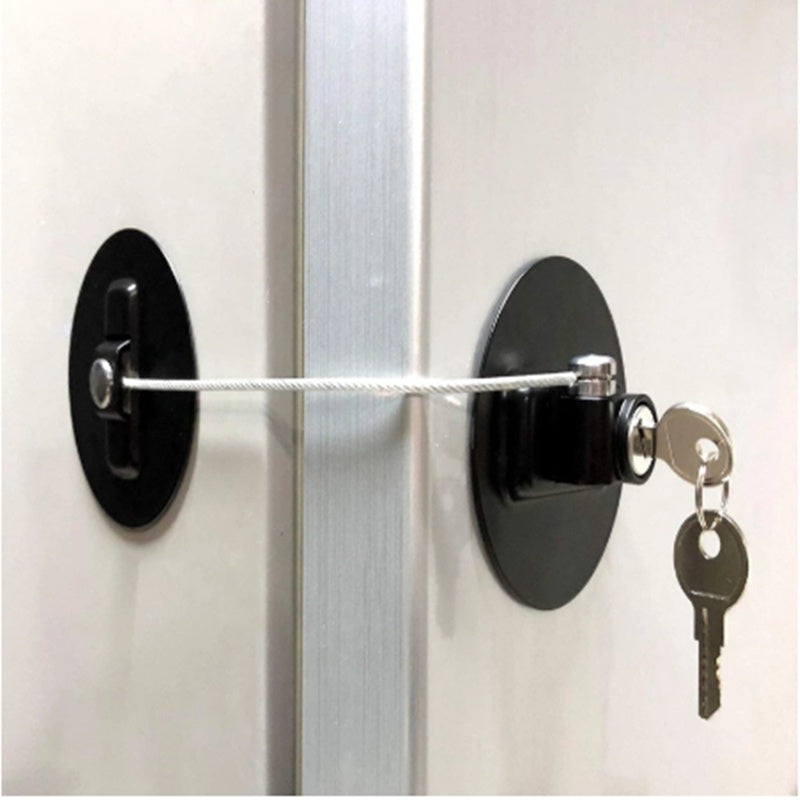Child-Safe Refrigerator & Sliding Door Lock, Zinc Alloy, Flexible Cable, Keyless Security