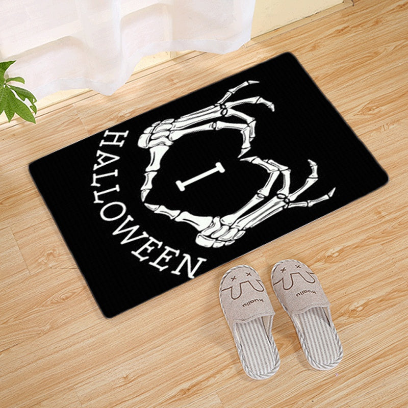 Halloween Flannel Floor Mat Bathroom Toilet Door Non-slop Mats Skull Absorbent Printing Floor Mat