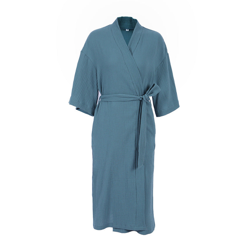 Cotton Robe Cardigan Tie Loose Comfort Crepe Loungewear