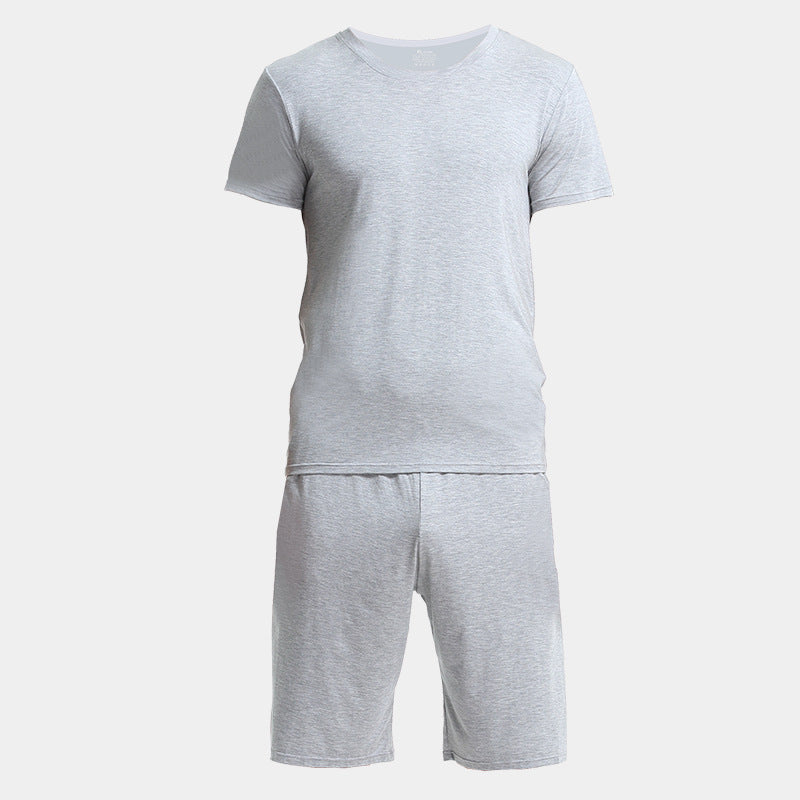 Home Wear Suit Men's Casual Round Neck Short Sleeves Shorts Solid Color Pajamas