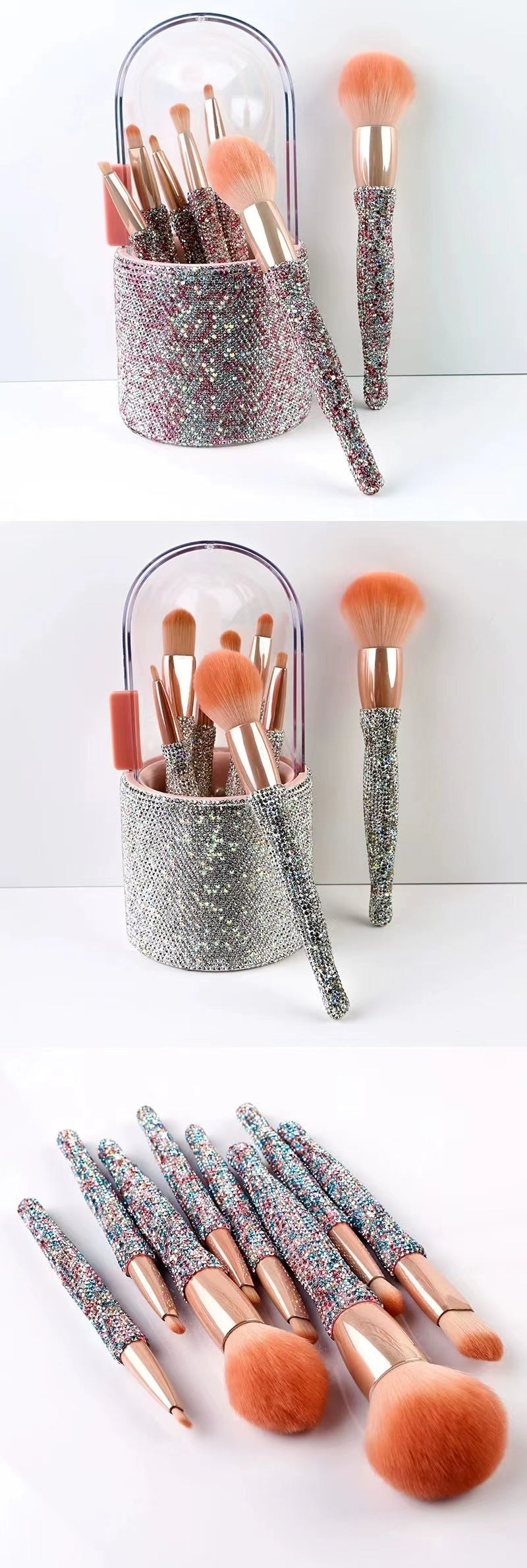 Diamond Makeup Brush Set – 8-Piece Luxury Crystal Handle Brushes