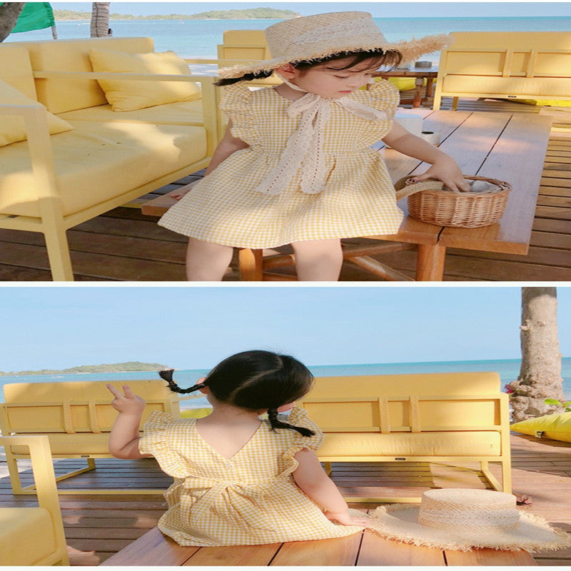Korean Style Plaid A Line Cotton Dress For Girls Kids