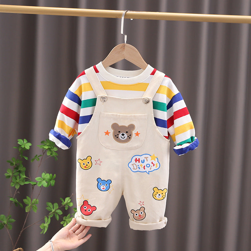 Boys Plaid Cotton Top And Overalls Set Regular Fit
