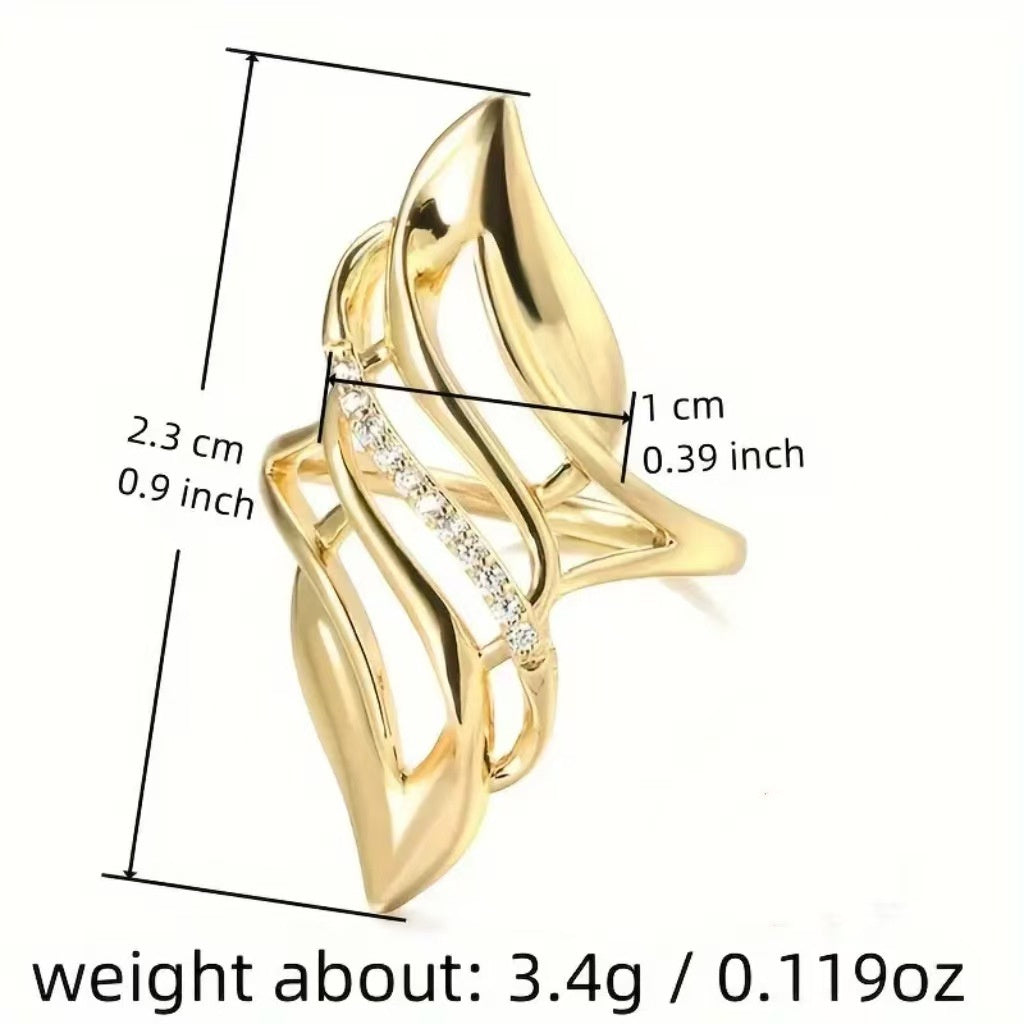 Women’s Exaggerated Curve Ring – Copper Leaves Design Jewelry