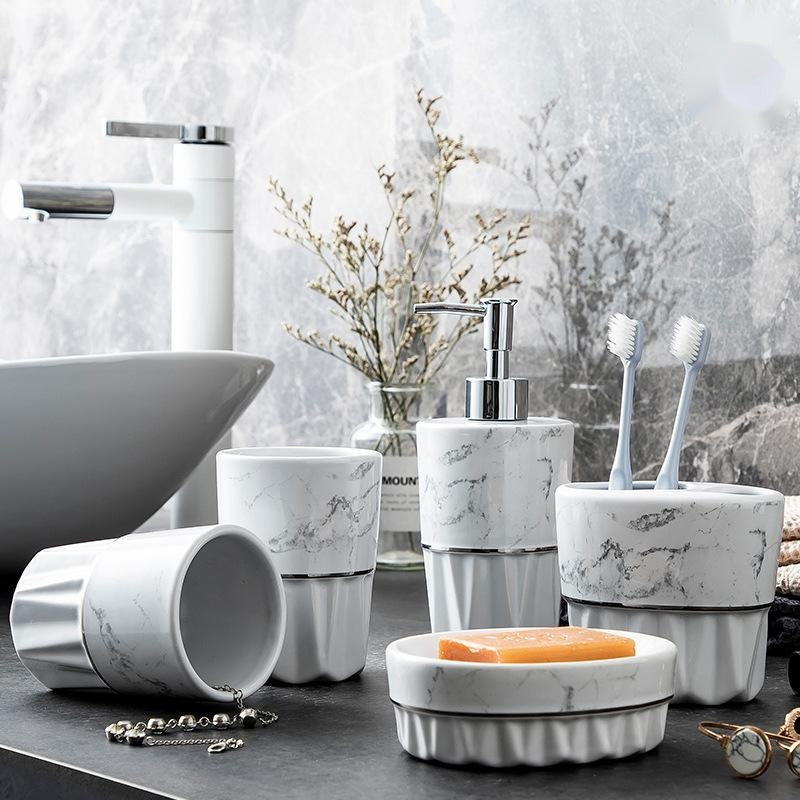 Simple Style Marble Ceramic Bathroom Set – Elegant Bath Accessories