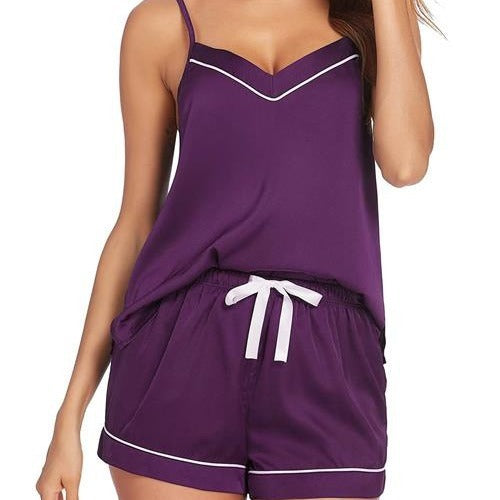 Womens Ice Silk Suspender Shorts Two Piece Homewear