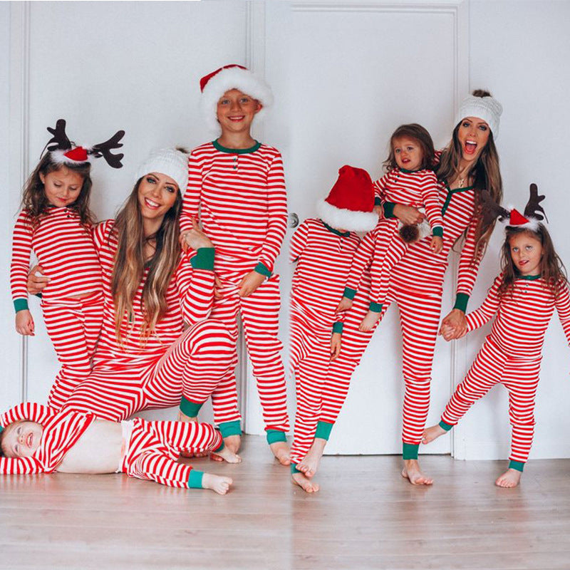 Women's New Christmas Parent-child Suit Stripe Print Casual