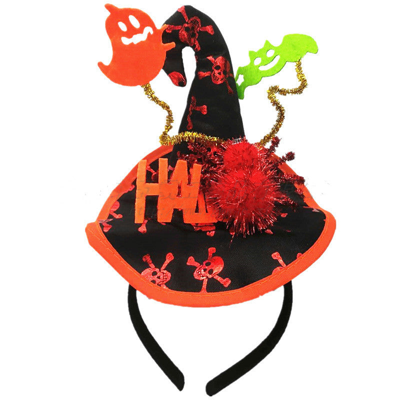 Halloween Witch Hat Headband – Spider, Bat, and Ghost Letter Hair Accessories for Masquerade Party Props
