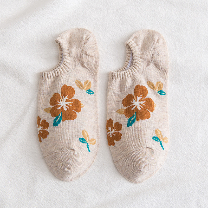 Women's Small Floral Mid Length Cotton Socks