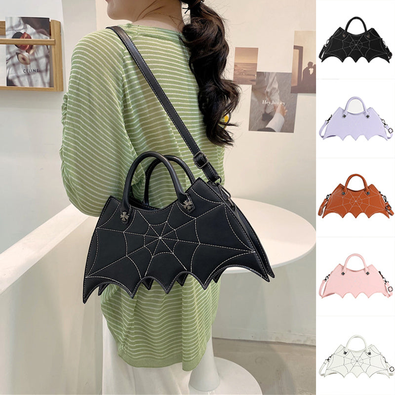 Halloween Spider Web Shoulder Bag – PU Leather Batgirl Style Crossbody Messenger Handbag