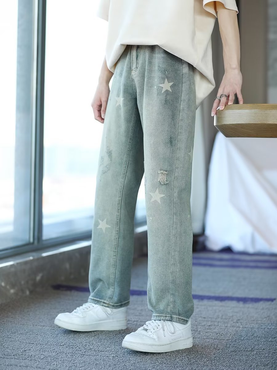 Men’s Summer Loose Fashion Jeans – Stylish Ruffle Trousers