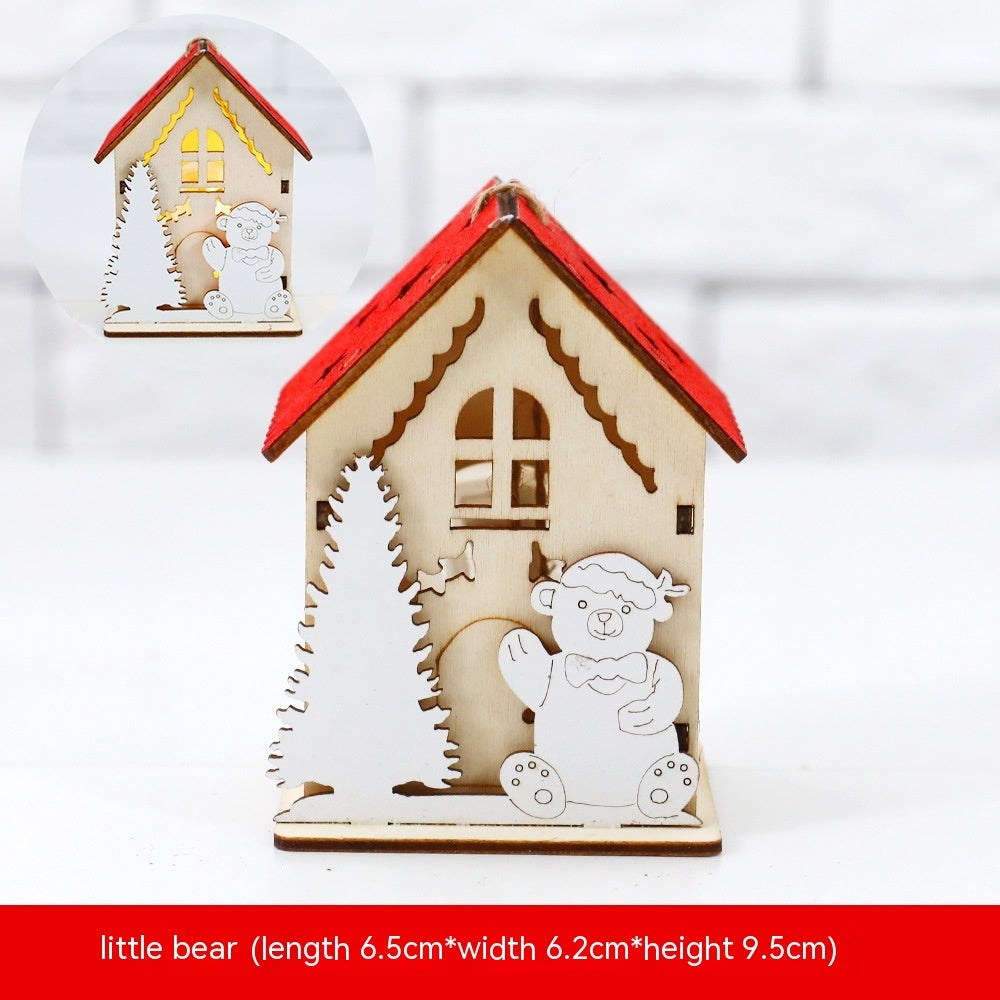 Christmas Decoration Wooden House LED Luminous Small House