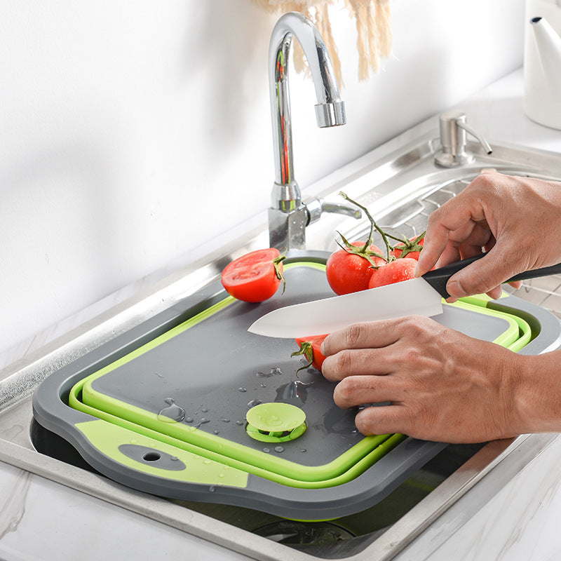 Multifunctional Folding 3-in-1 Kitchen Sink Chopping Board with Wash Basin and Strainer