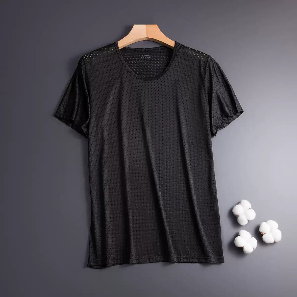 Ice Silk Short Sleeve T-shirt Men's Ultra-thin Mesh Loose Quick-drying Crew Neck