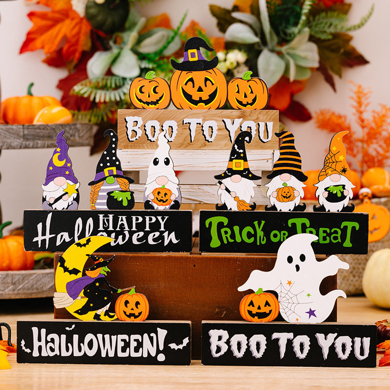 Halloween Decorations Ghost Festival Dwarf Pumpkin Wooden Decoration