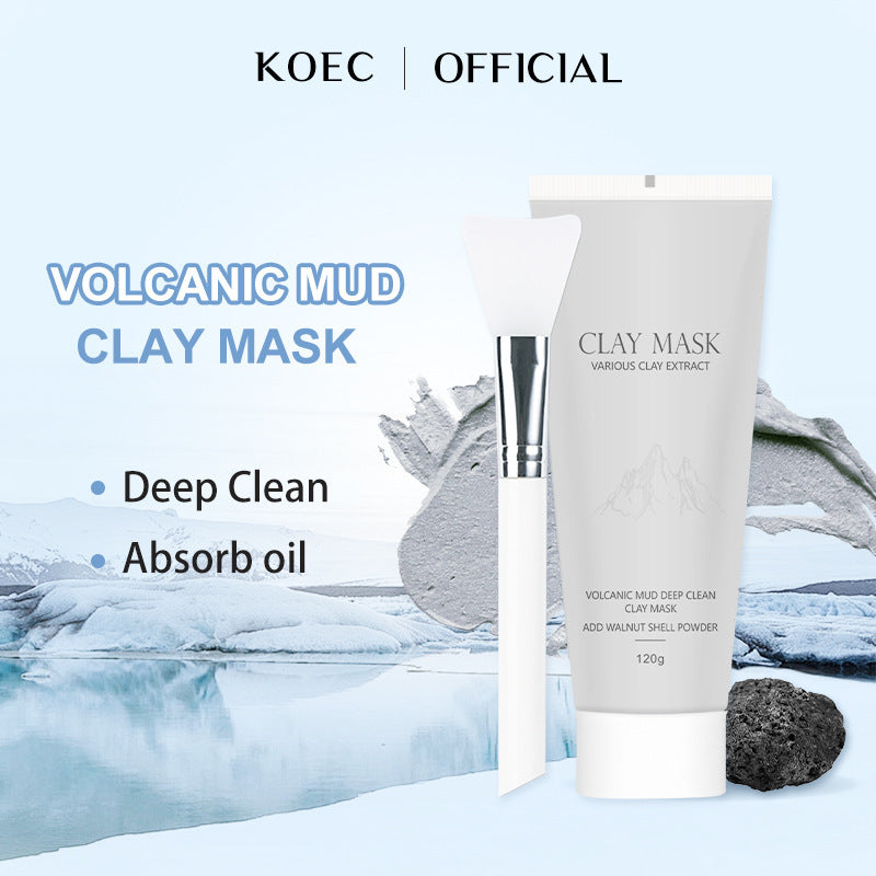 KOEC Foreign Trade English Version Volcanic Mud Mask Moisturizing Coating Mask Deep Cleaning Facial Mask With Brush Export