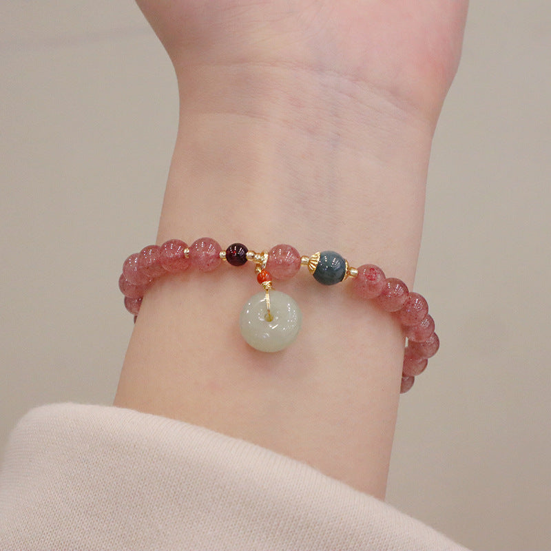 New Chinese Natural Strawberry Quartz Purse Hetian Jade Bracelet