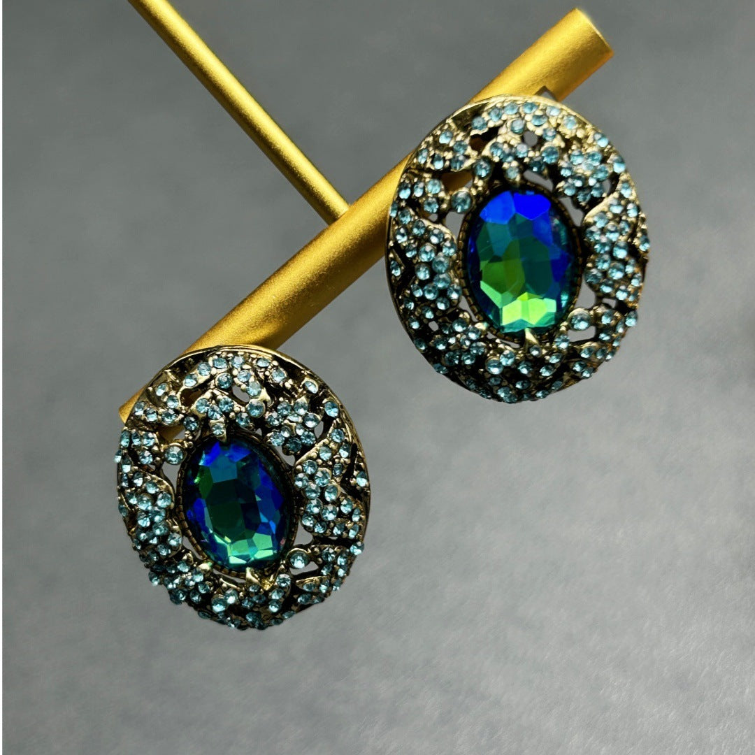 Mid-ancient Vintage Court Vintage Full Inlaid Laiying Stone Earrings