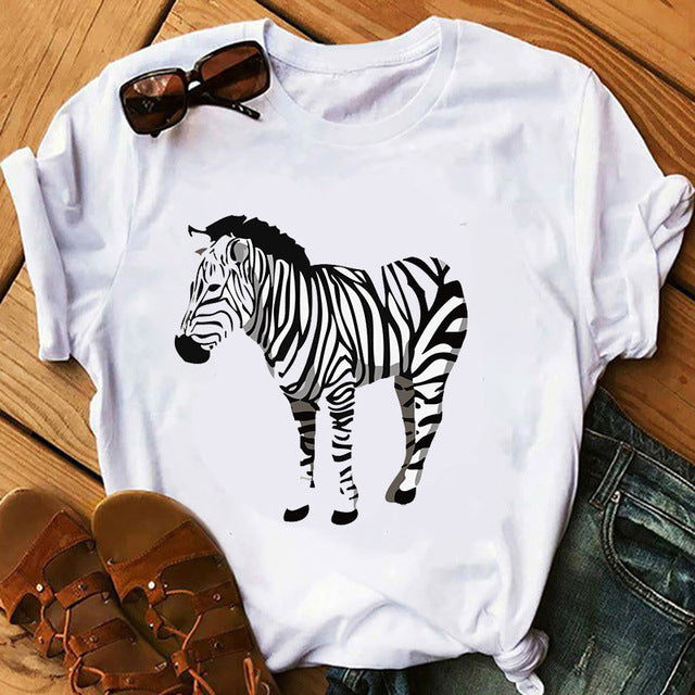 Women's Printed Short-Sleeved T-Shirt – Casual Plus Size Bottoming Tee
