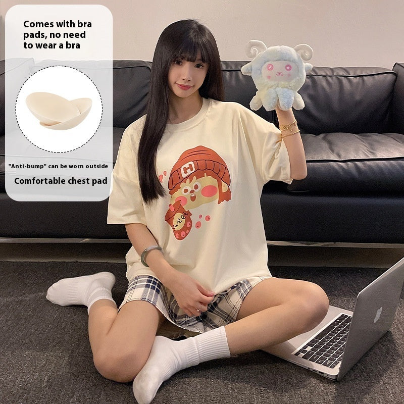 Cartoon Cute Loungewear Can Be Worn Outside With Chest Pad
