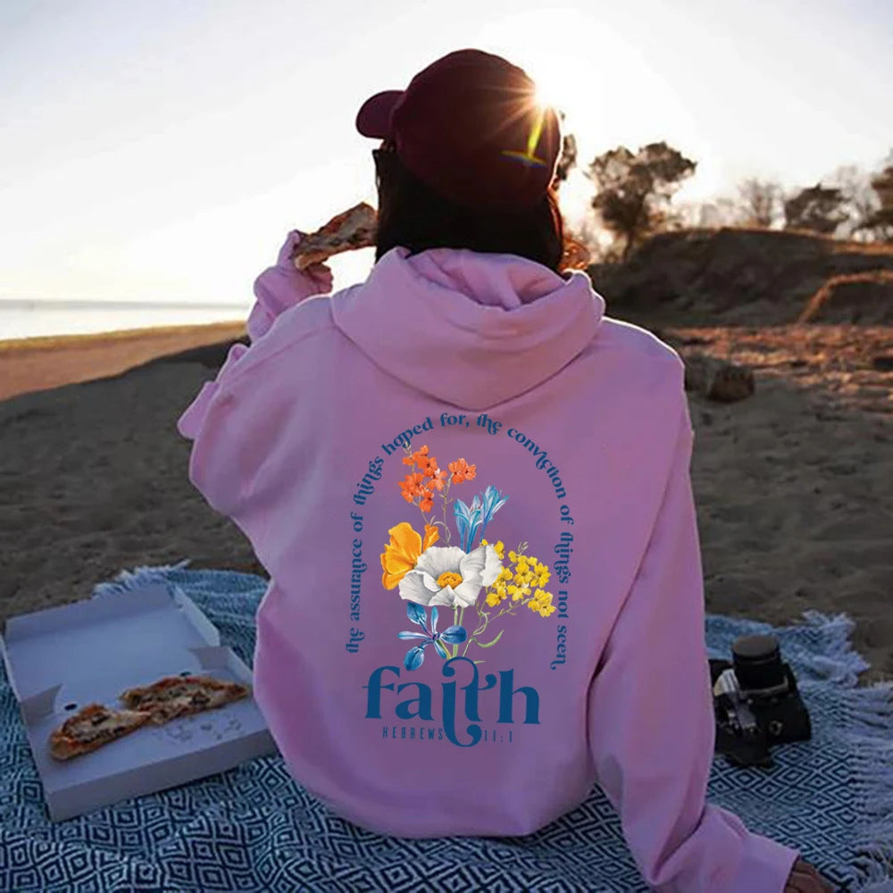 Women Loose Bible Verse Hoodie Polyester Printed Chic
