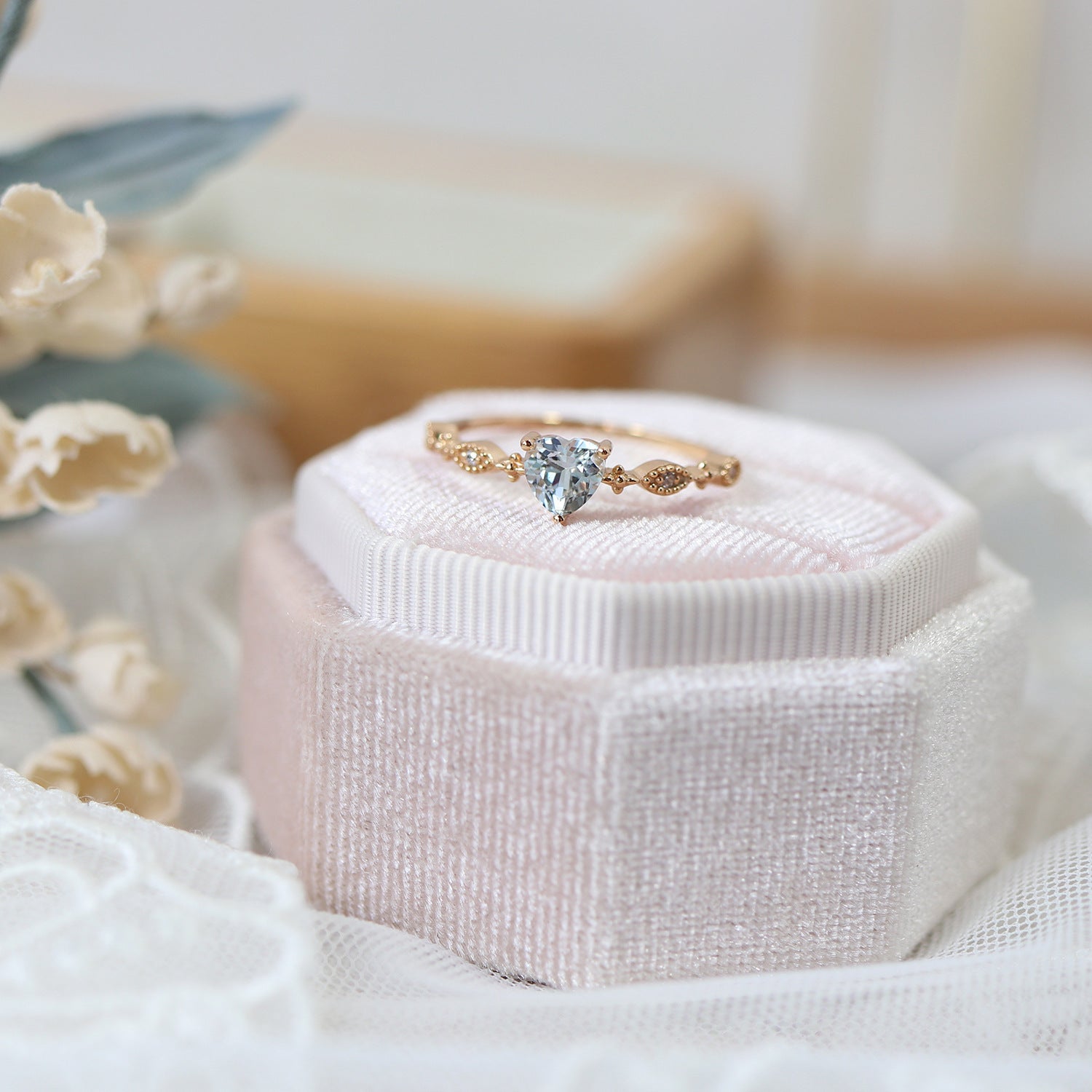 Fashion Sky Blue Glass Stone Love Heart Ring