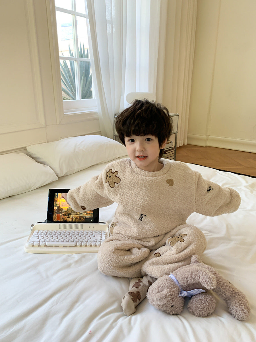 Children's Warm Loungewear Cotton Velvet Pajamas Suit
